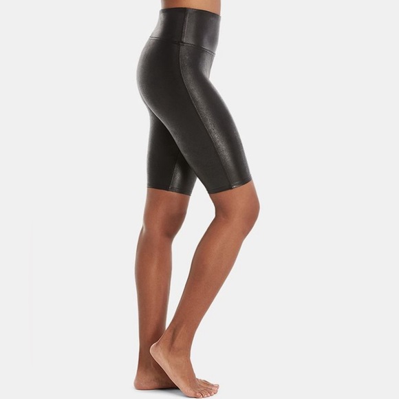 Spanx Women's Black Faux Leather Bike Shorts - Picture 3 of 13
